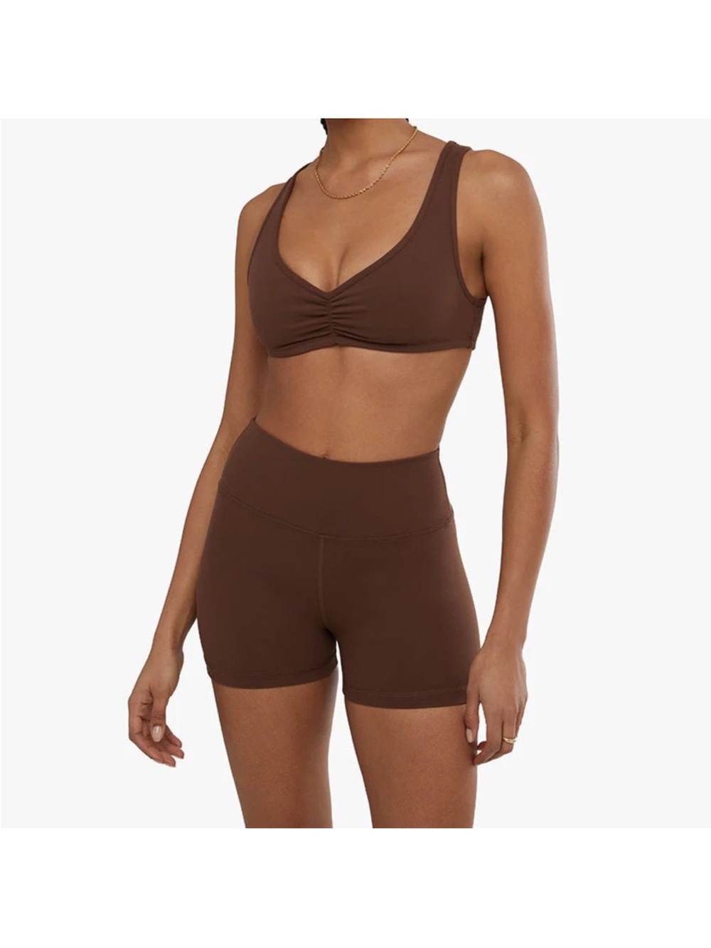 Weworewhat ruched scoop neck bra & Hot Short | Chocolate